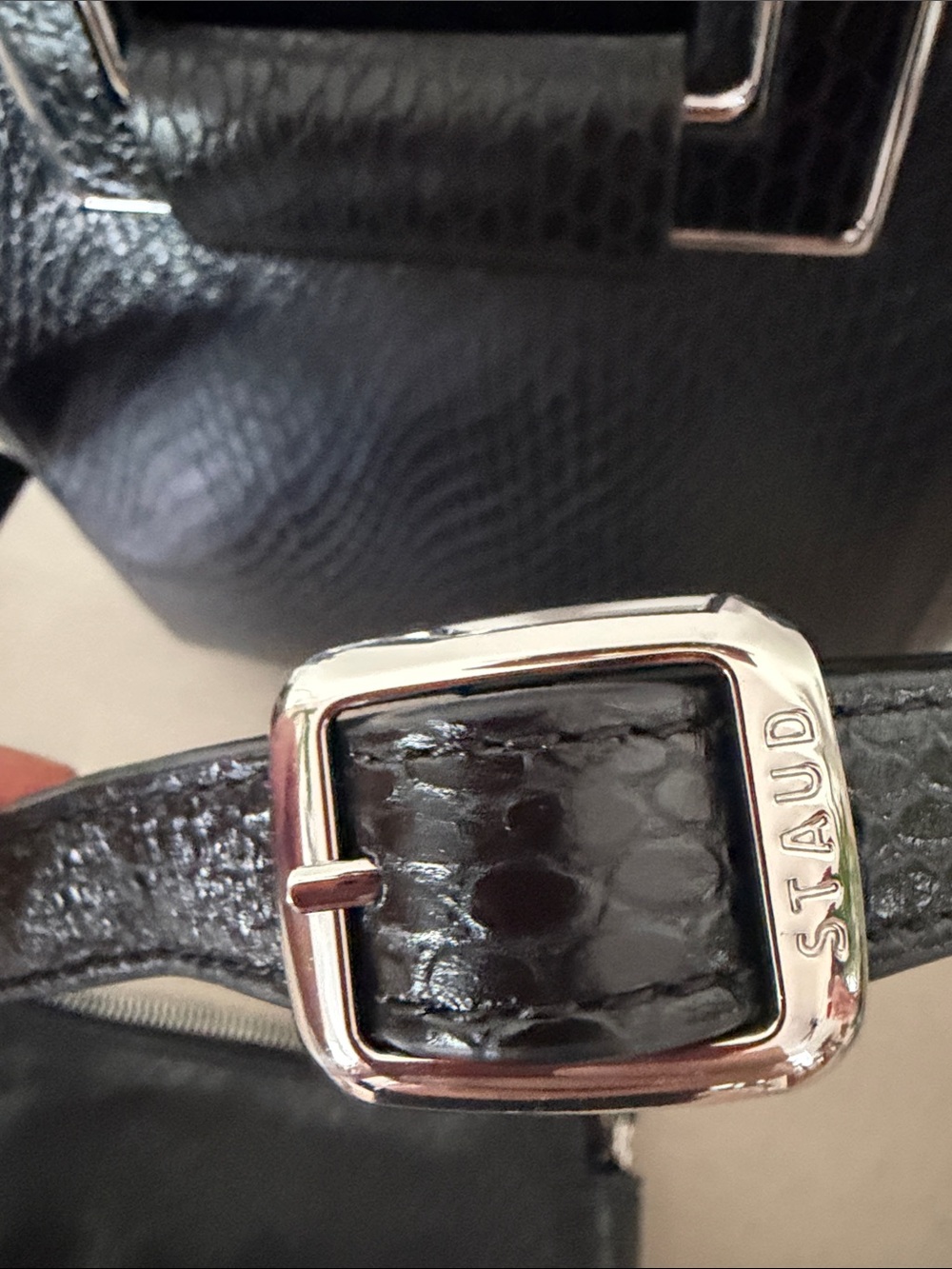 STAUD Black Snake Textured Square-Handle Crossbody - Picture 9 of 13